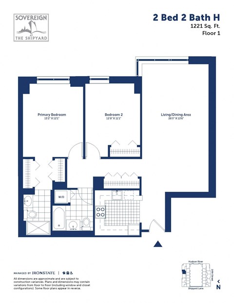 Floor plan for 2 beds, 2 baths, 1221 sqft